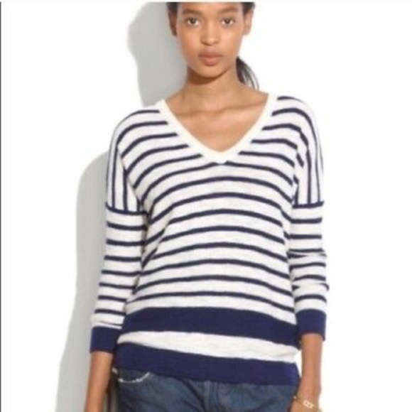 MADEWELL Slub V-Neck Sweater in Stripeblock XS - Picture 2 of 7